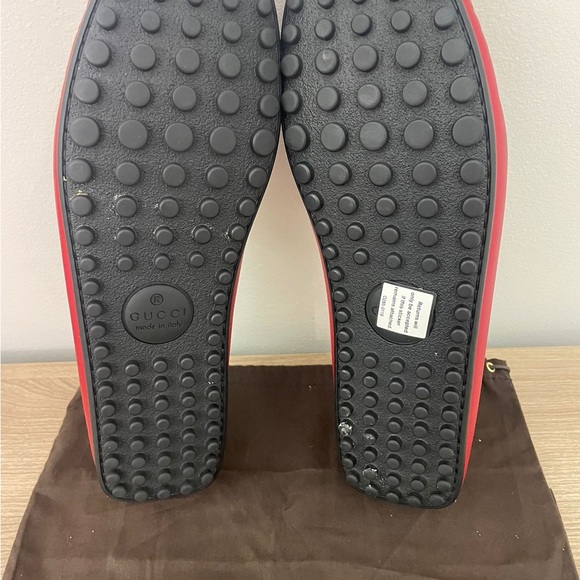 Gucci Red Leather Penny Loafers Logo Stamp rubber sole Men's Size 9.5 G - Picture 9 of 9